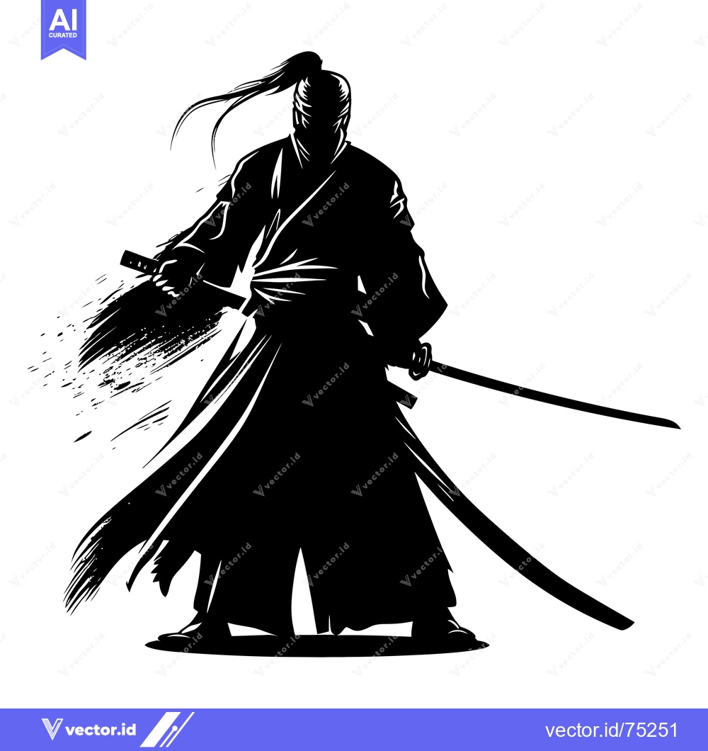 Premium Vector of A Silhouette of a Samurai Warrior Holding a Katana Sword