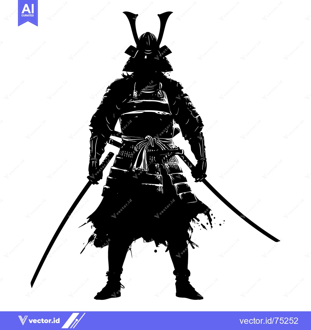 Premium Vector dari Silhouette of a Samurai Warrior Holding Two Swords