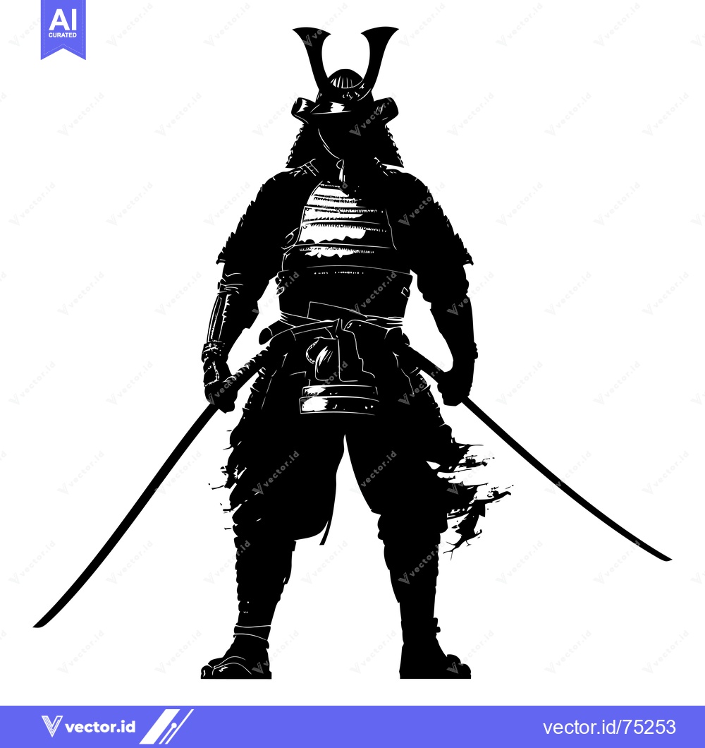 Premium Vector of Silhouette of a Samurai Warrior in Full Armor Holding Two Swords