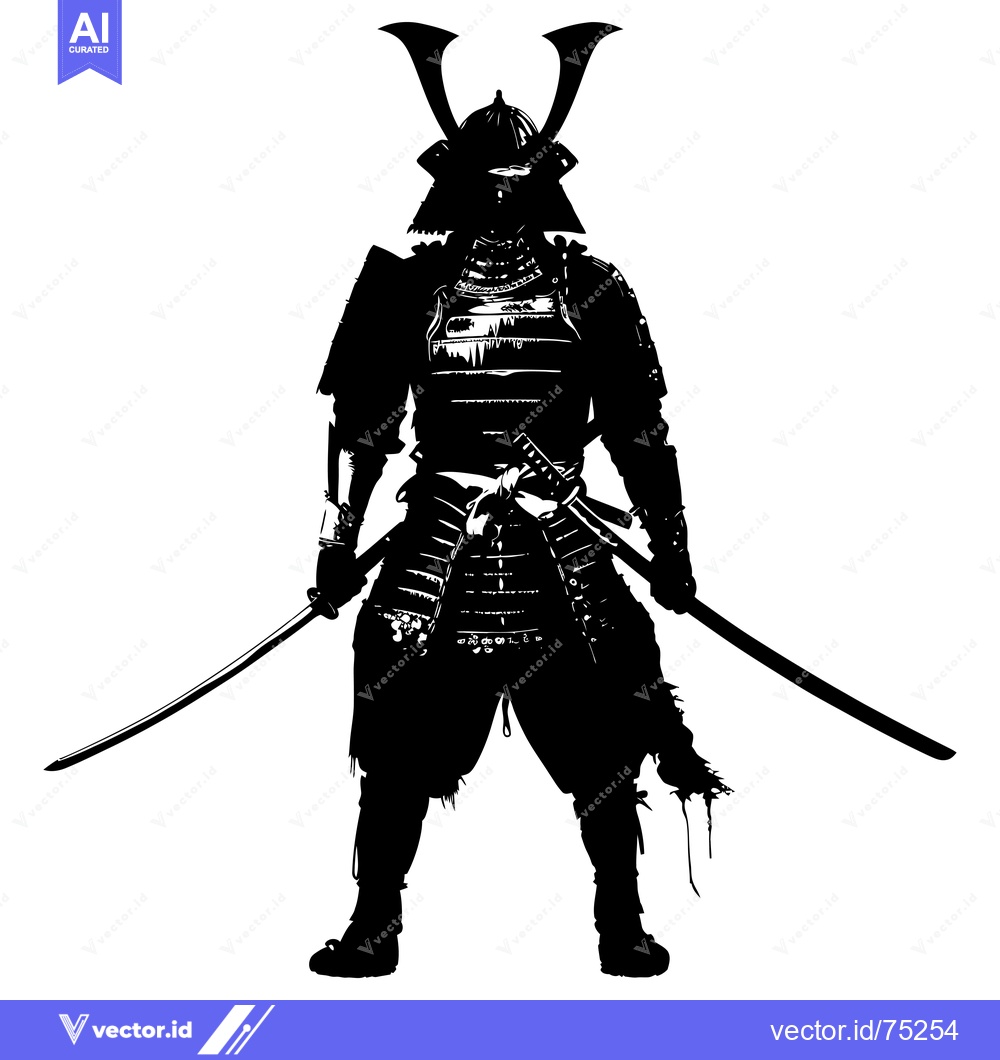 Premium Vector dari A Silhouette of a Japanese Samurai Warrior Holding Two Swords