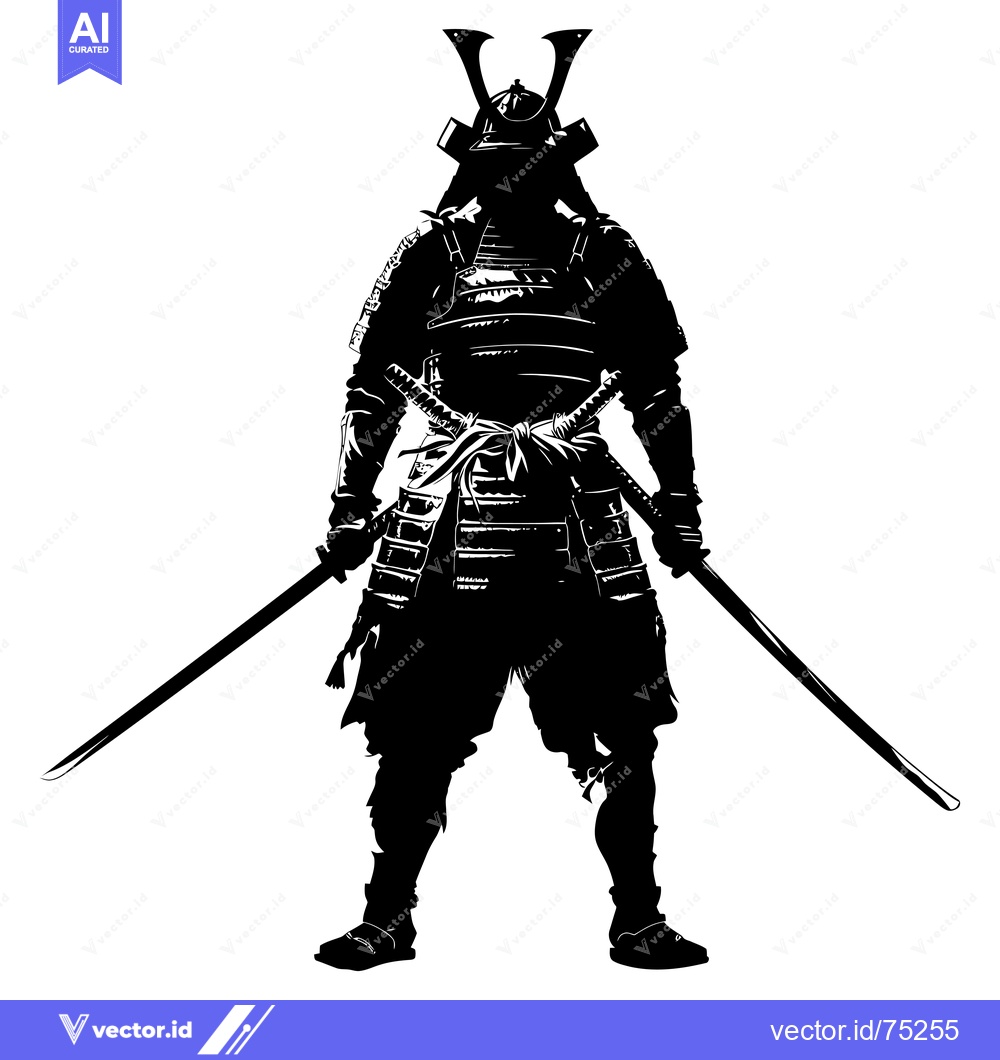 Premium Vector dari A Silhouetted Samurai Warrior in Full Armor with Two Swords
