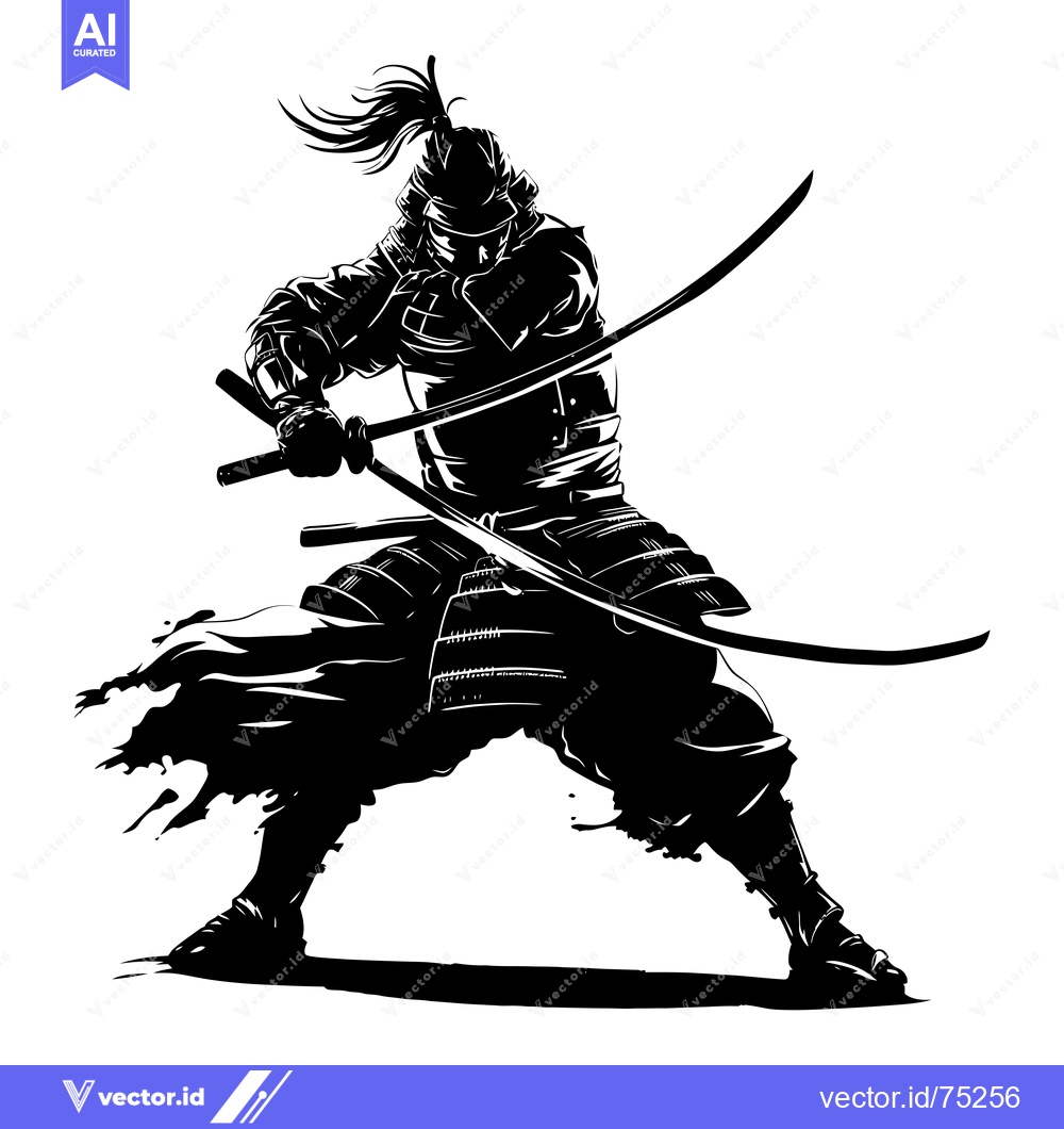 Premium Vector of Silhouette of a Samurai Warrior in Combat with Two Swords