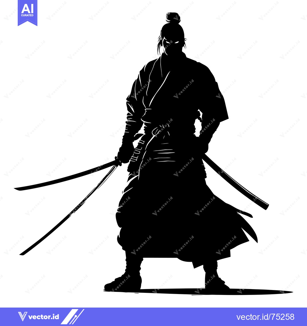 Premium Vector dari Silhouette of a Samurai Warrior Holding Two Swords