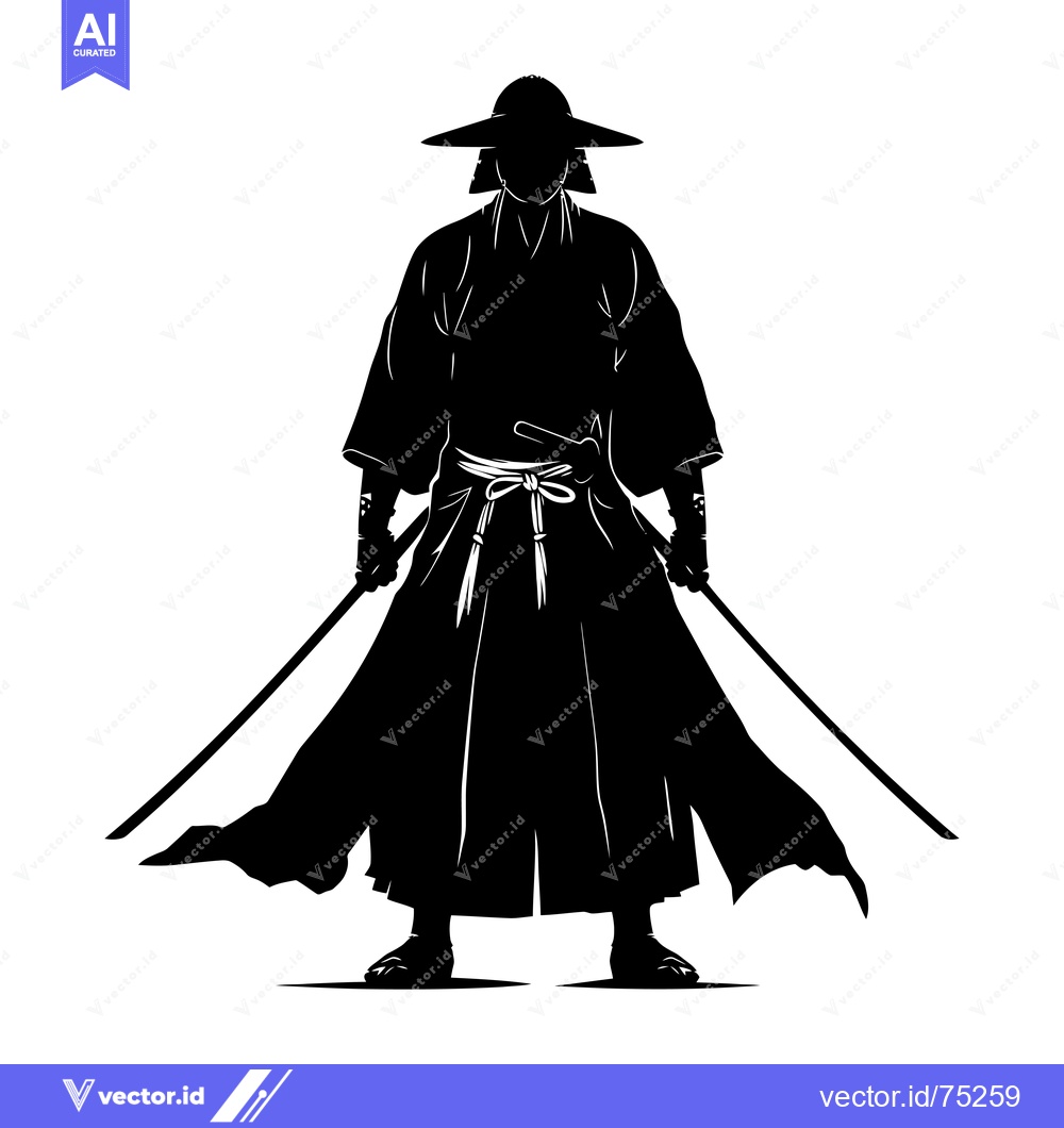 Premium Vector dari Silhouette of a Samurai Warrior with Two Swords