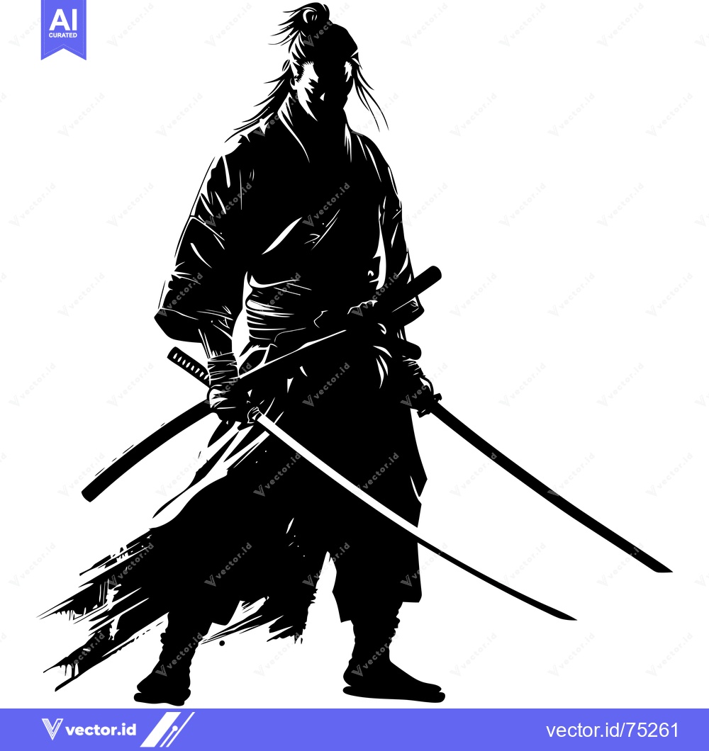 Premium Vector dari A Silhouette of a Samurai Holding Two Swords