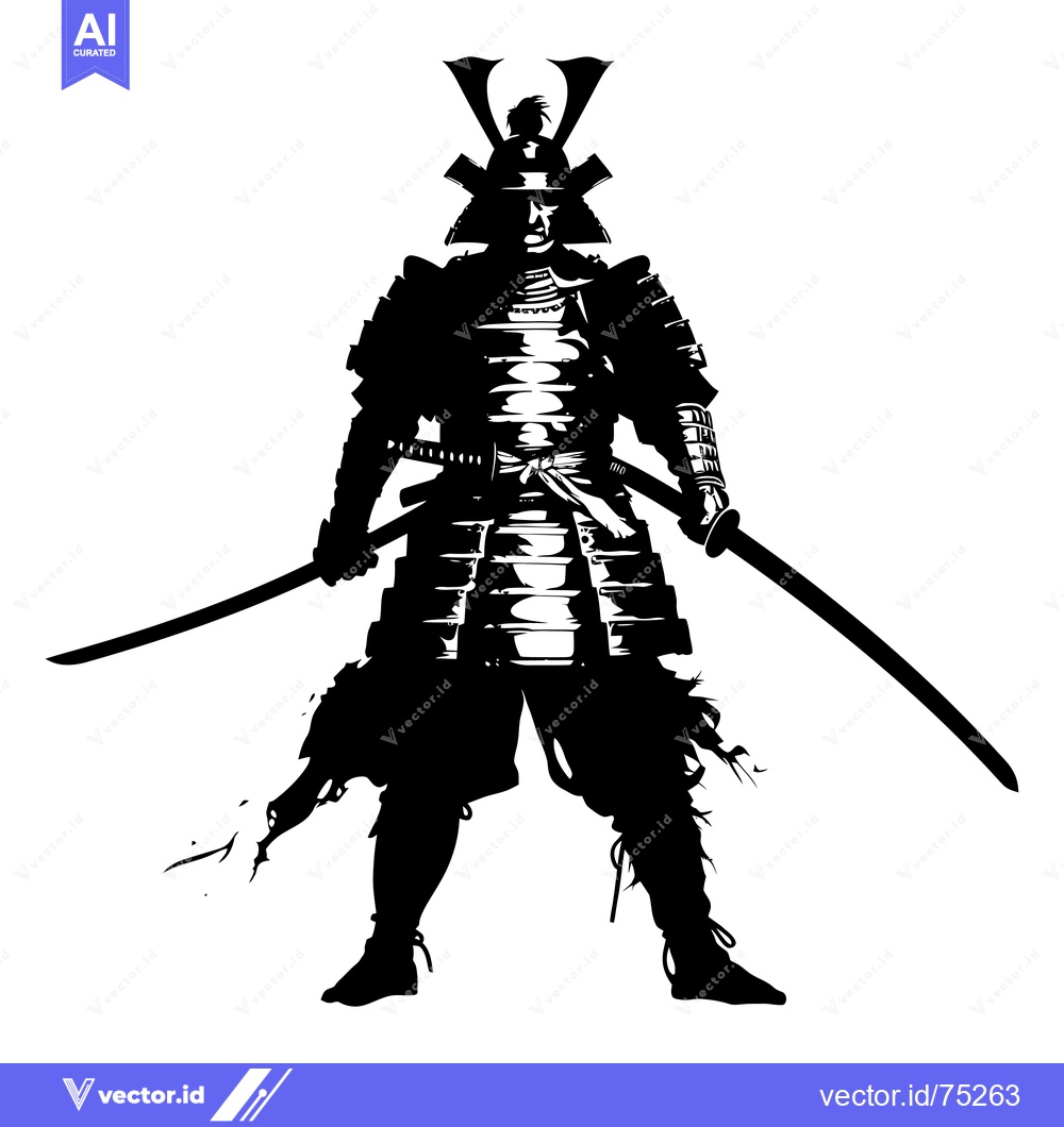 Premium Vector dari Silhouette of a Samurai Warrior in Full Armor Holding a Sword