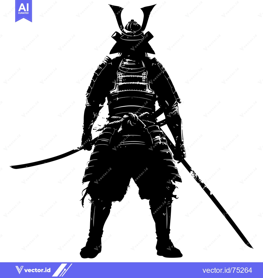 Premium Vector dari Silhouette of a Japanese Samurai Warrior with Two Swords