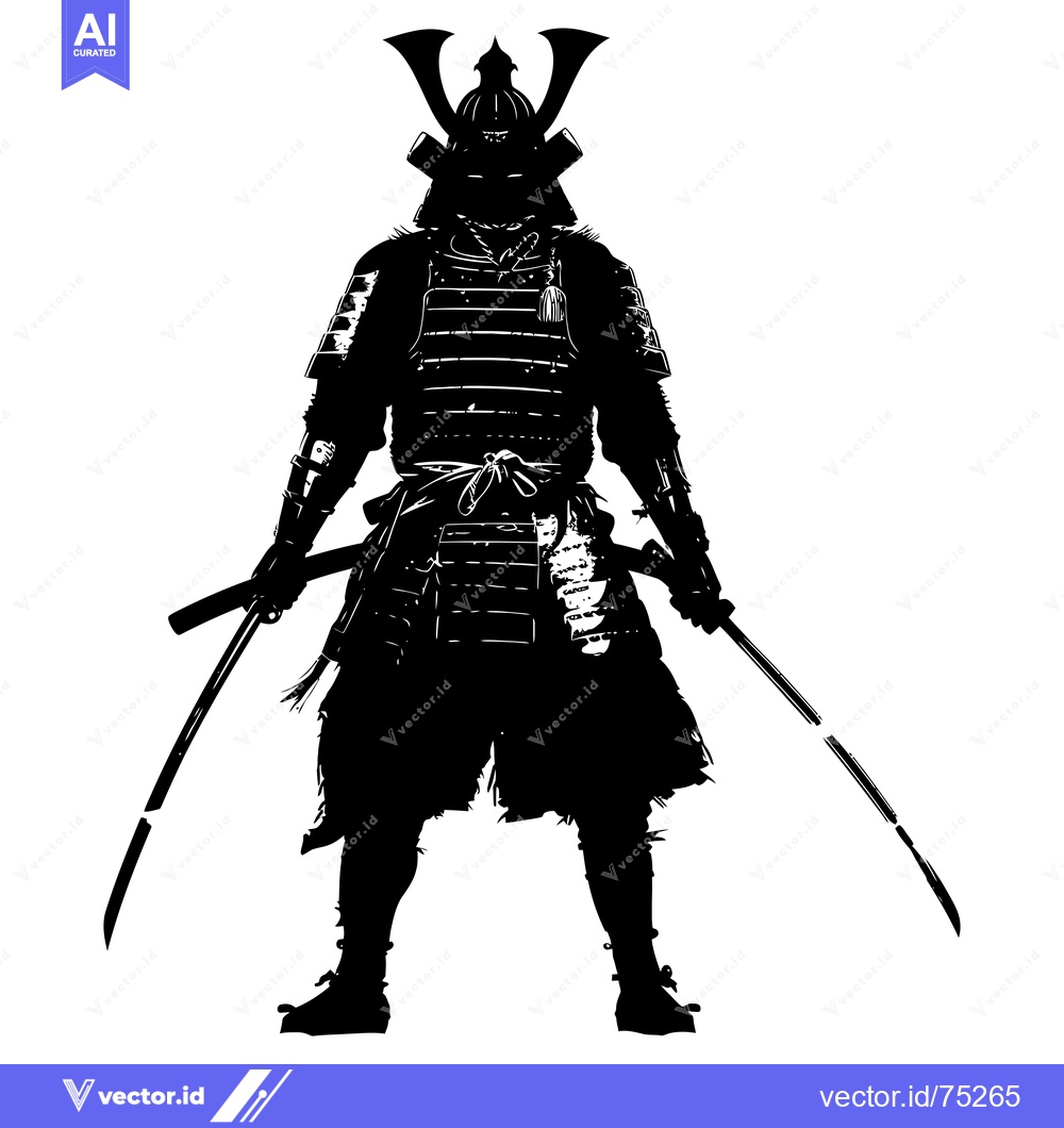 Premium Vector of Black and White Silhouette of a Samurai Warrior with Two Swords