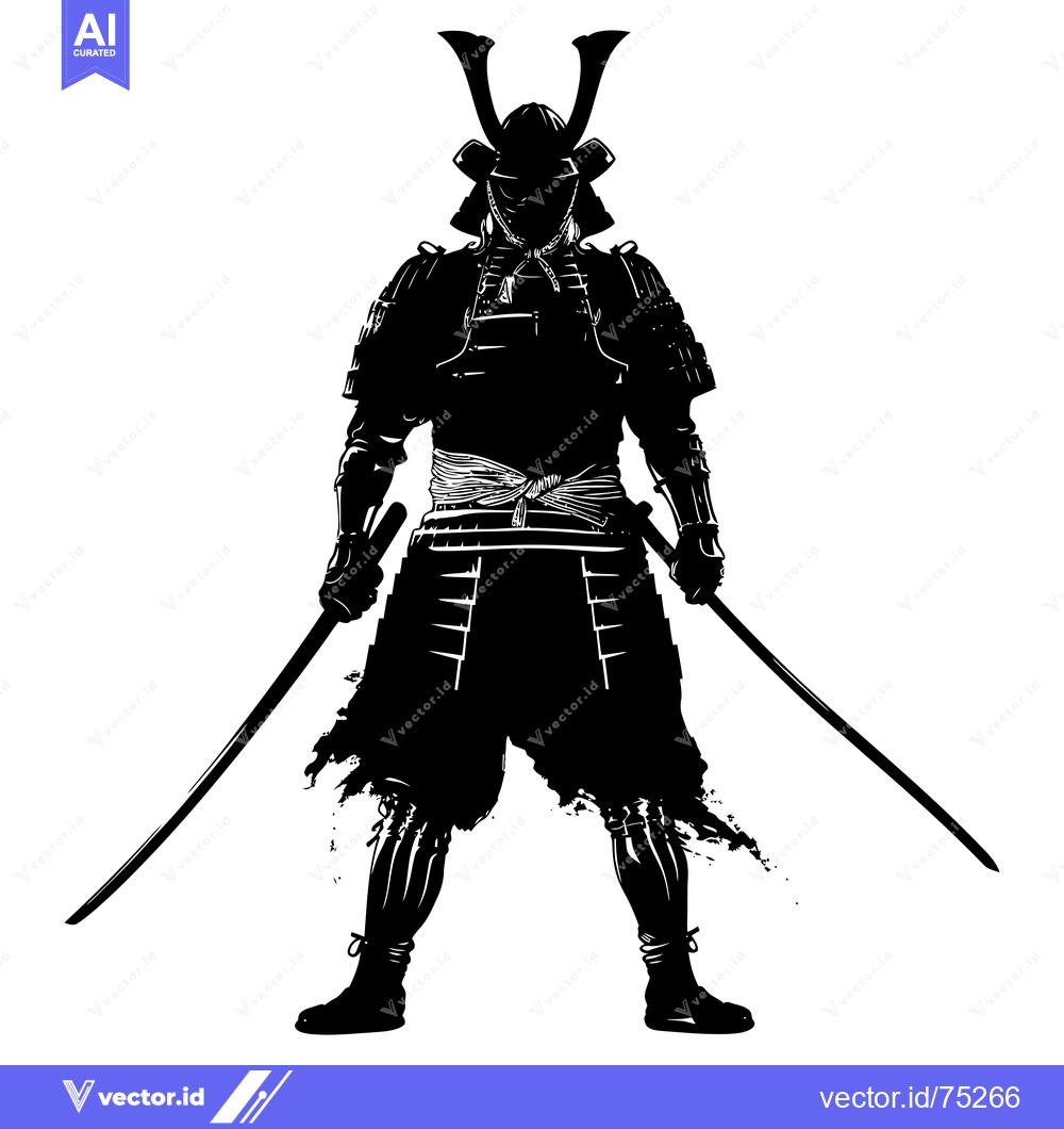 Premium Vector dari Silhouetted Samurai Warrior Holding Two Swords