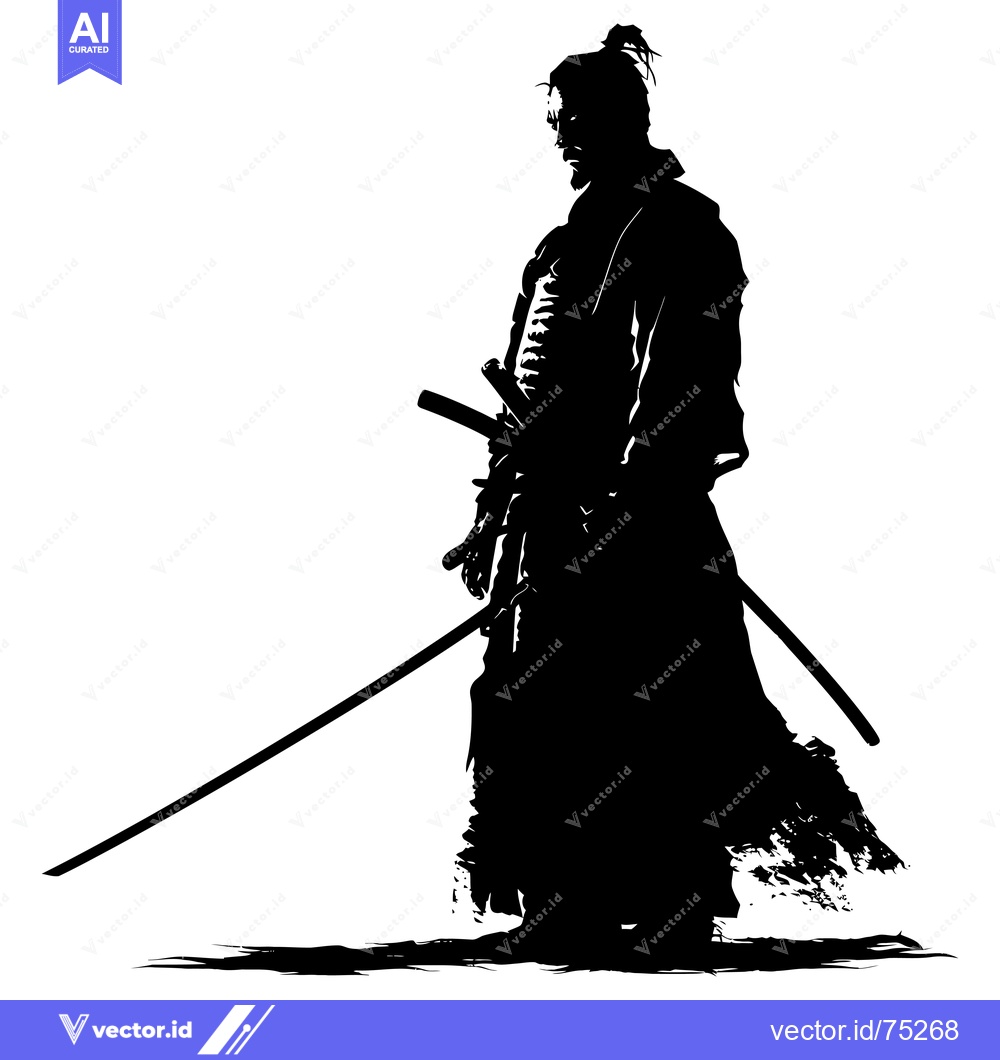 Premium Vector dari Silhouetted Samurai Warrior Holding a Katana Sword