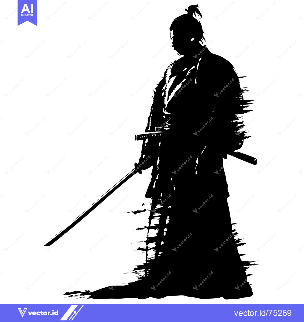 Premium Vector of Silhouette of a Japanese Samurai with a Sword
