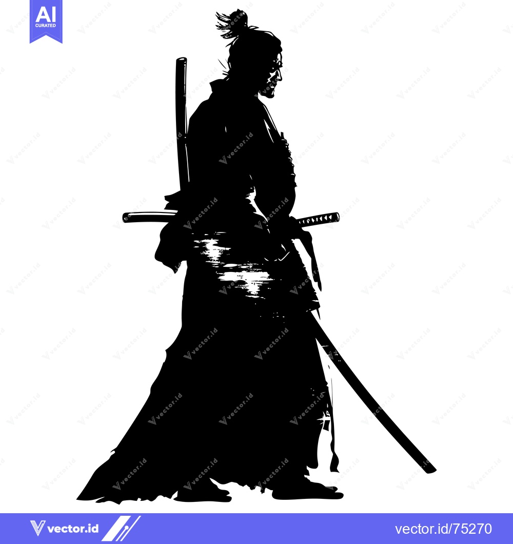 Premium Vector of Silhouette of a Japanese Samurai Warrior with Swords