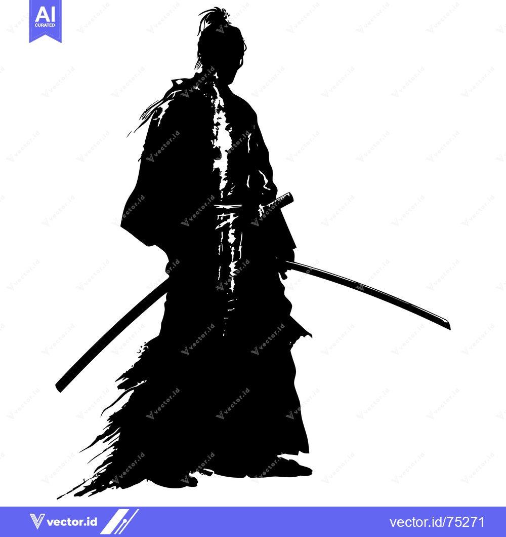 Premium Vector of Black and White Silhouette of a Samurai Holding a Katana