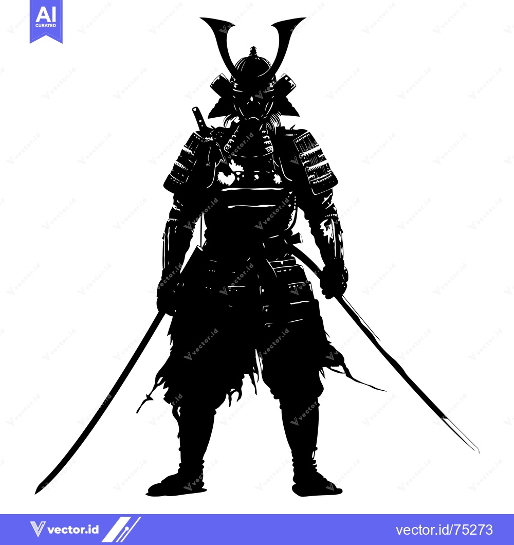Premium Vector of Silhouette of a Japanese Samurai Warrior with Swords