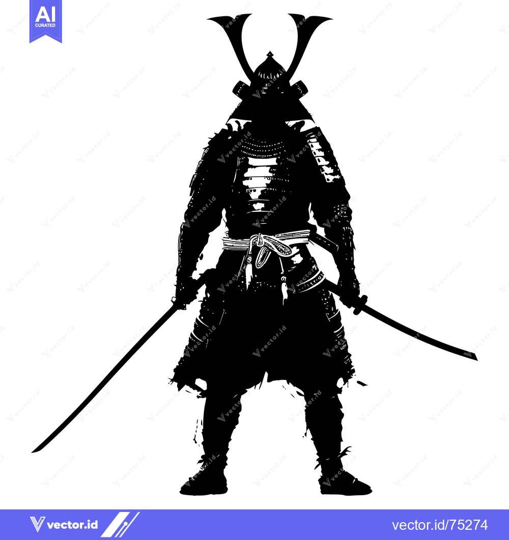 Premium Vector dari A Silhouette of a Samurai Warrior in Full Armor Holding Two Swords