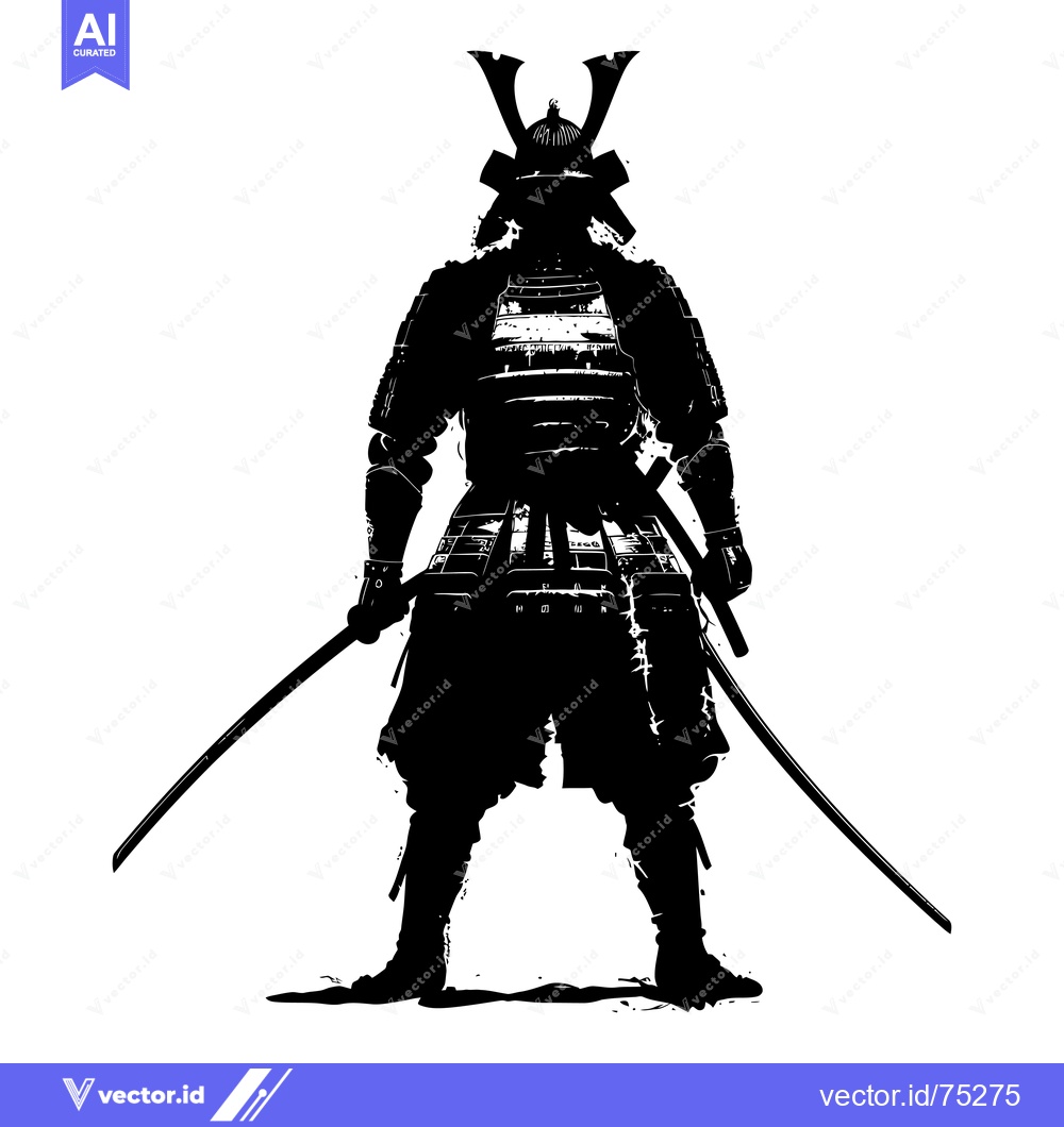 Premium Vector dari Silhouette of a Samurai Warrior in Full Armor Holding a Katana