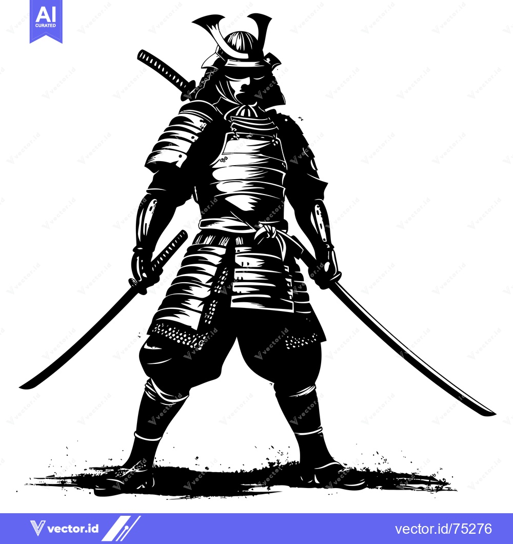 Premium Vector dari Black and White Illustration of a Samurai Warrior
