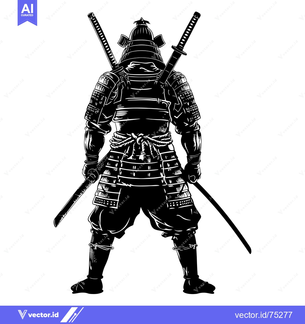 Premium Vector dari Black and White Silhouette of a Samurai Warrior with Swords