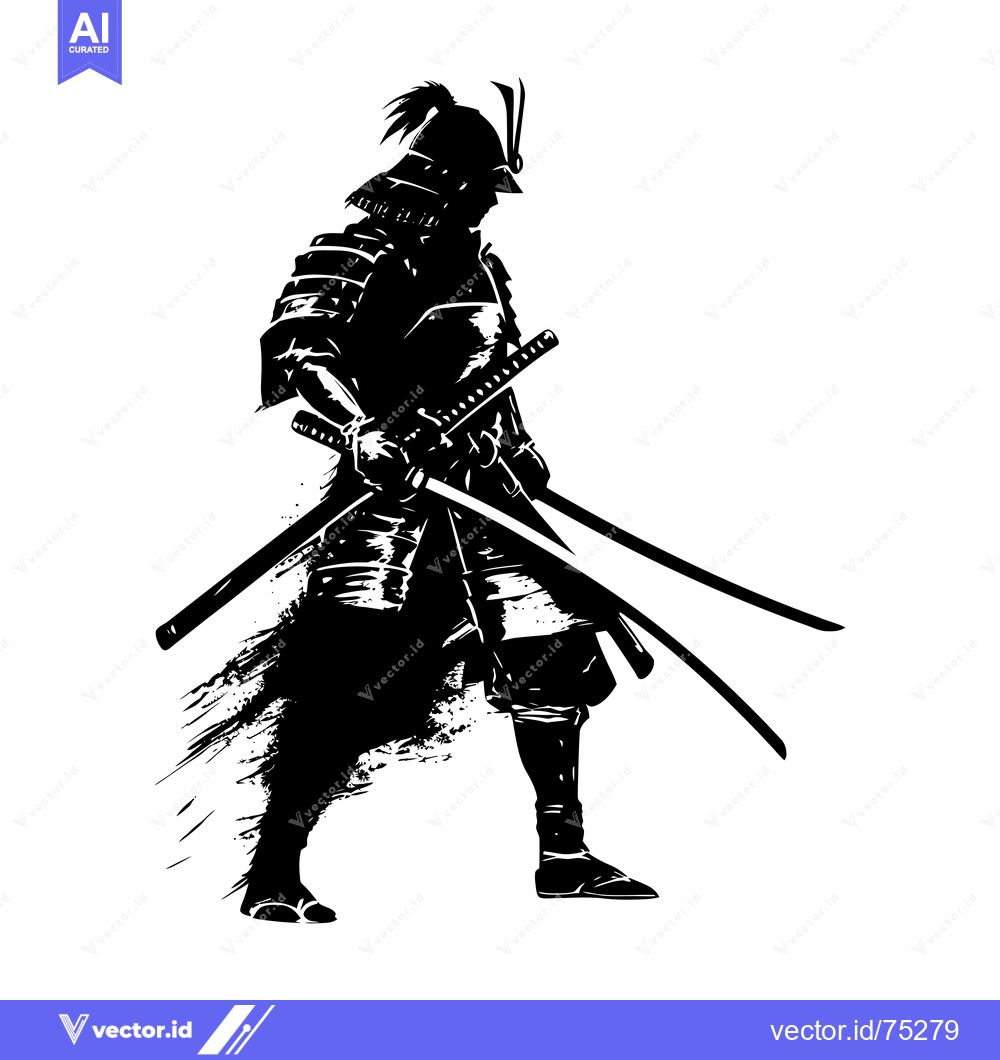 Premium Vector dari A Silhouetted Samurai Warrior Holding a Sword