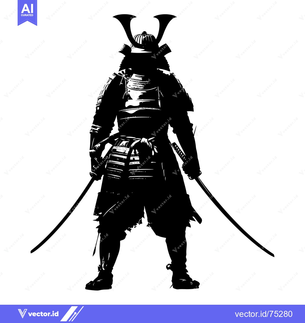 Premium Vector dari A Black and White Silhouette of a Japanese Samurai Warrior