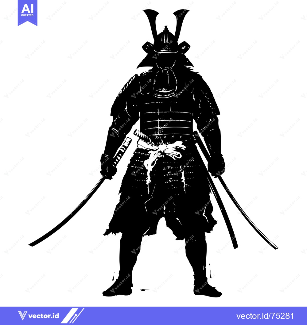 Premium Vector dari Silhouetted Samurai Warrior in Full Armor Holding Two Swords