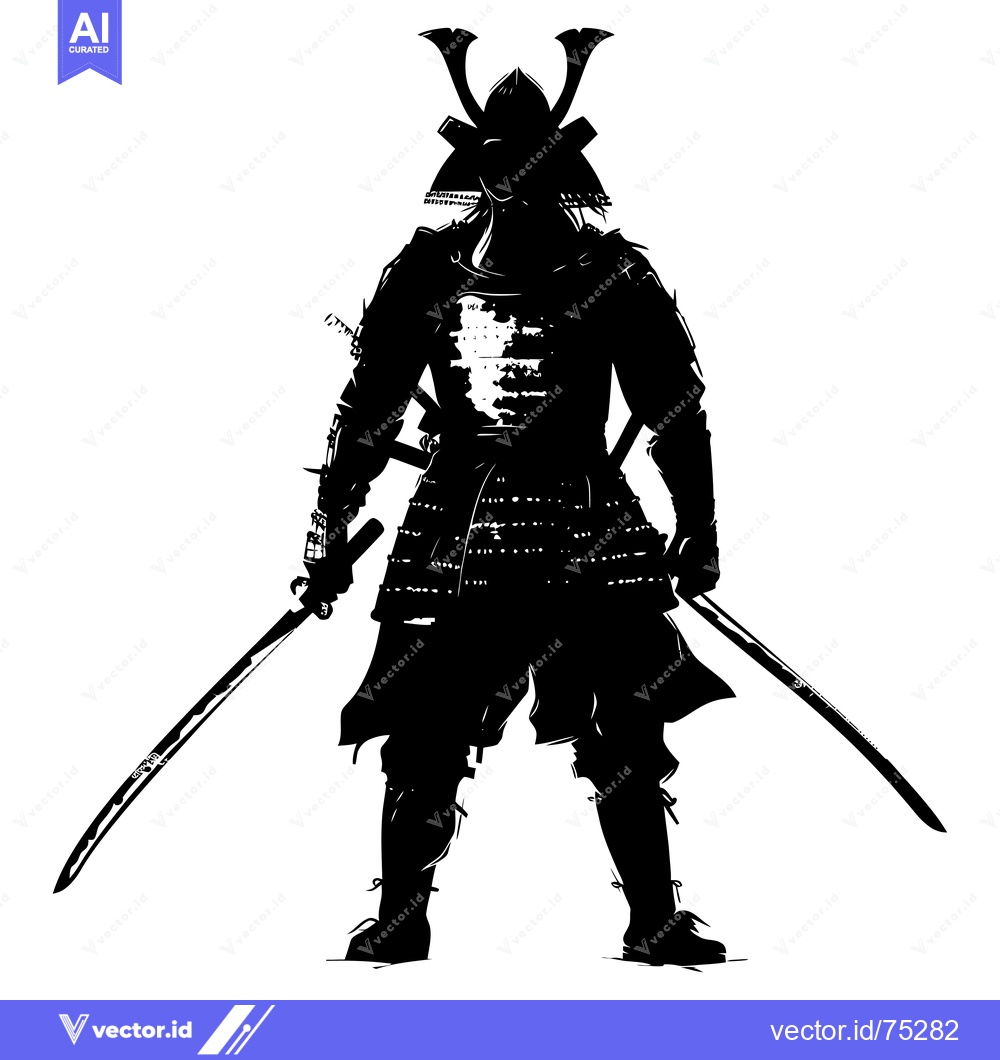Premium Vector dari A Silhouette of a Japanese Samurai Warrior with Two Swords