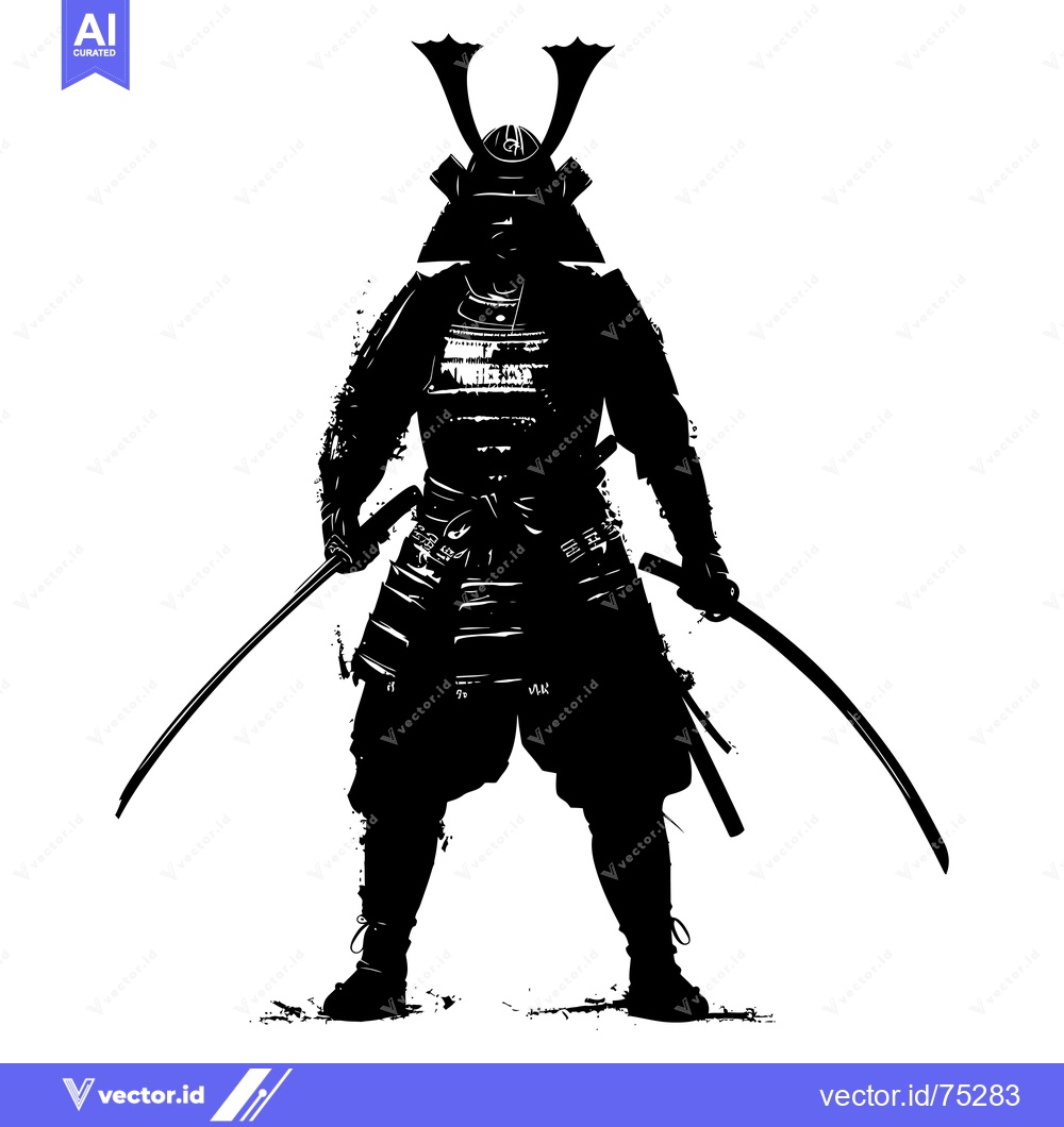 Premium Vector dari Silhouette of a Japanese Samurai Warrior Holding Two Swords