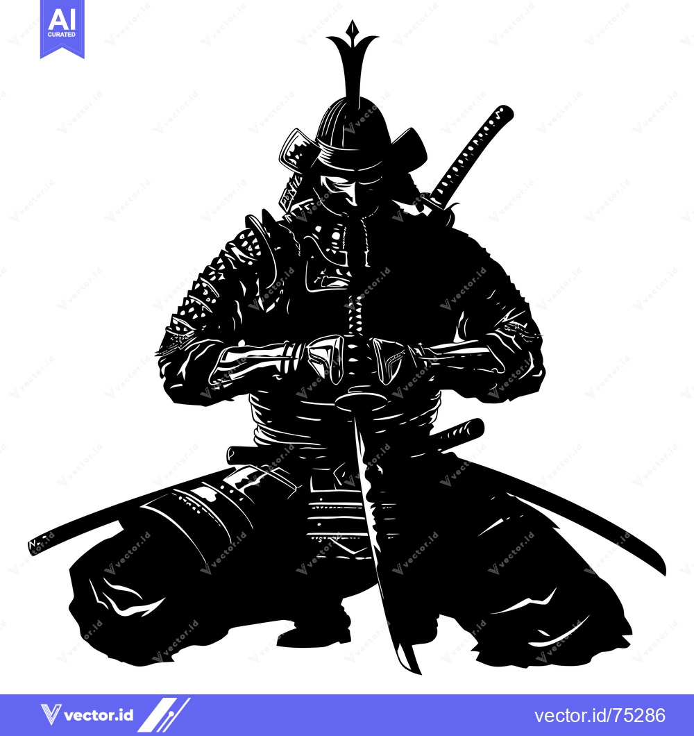 Premium Vector of Silhouetted Samurai Warrior in Traditional Armor Holding a Sword