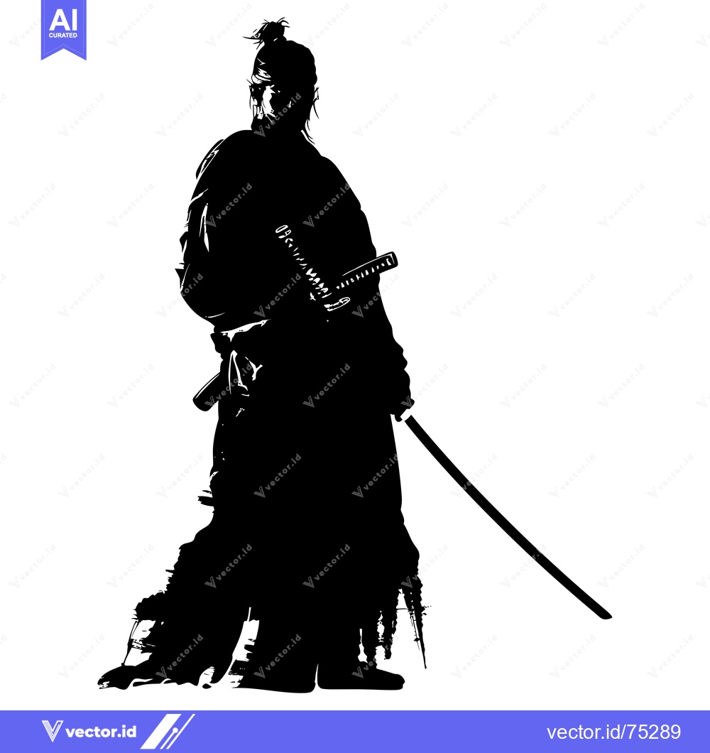 Premium Vector of Silhouetted Samurai Warrior Holding a Katana Sword