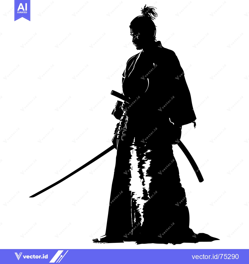 Premium Vector dari Silhouette of a Samurai Warrior Holding a Katana