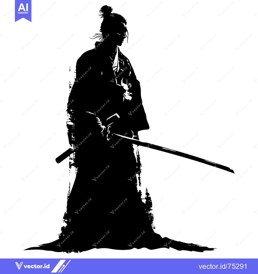 Premium Vector dari Silhouette of a Samurai Warrior Holding a Katana