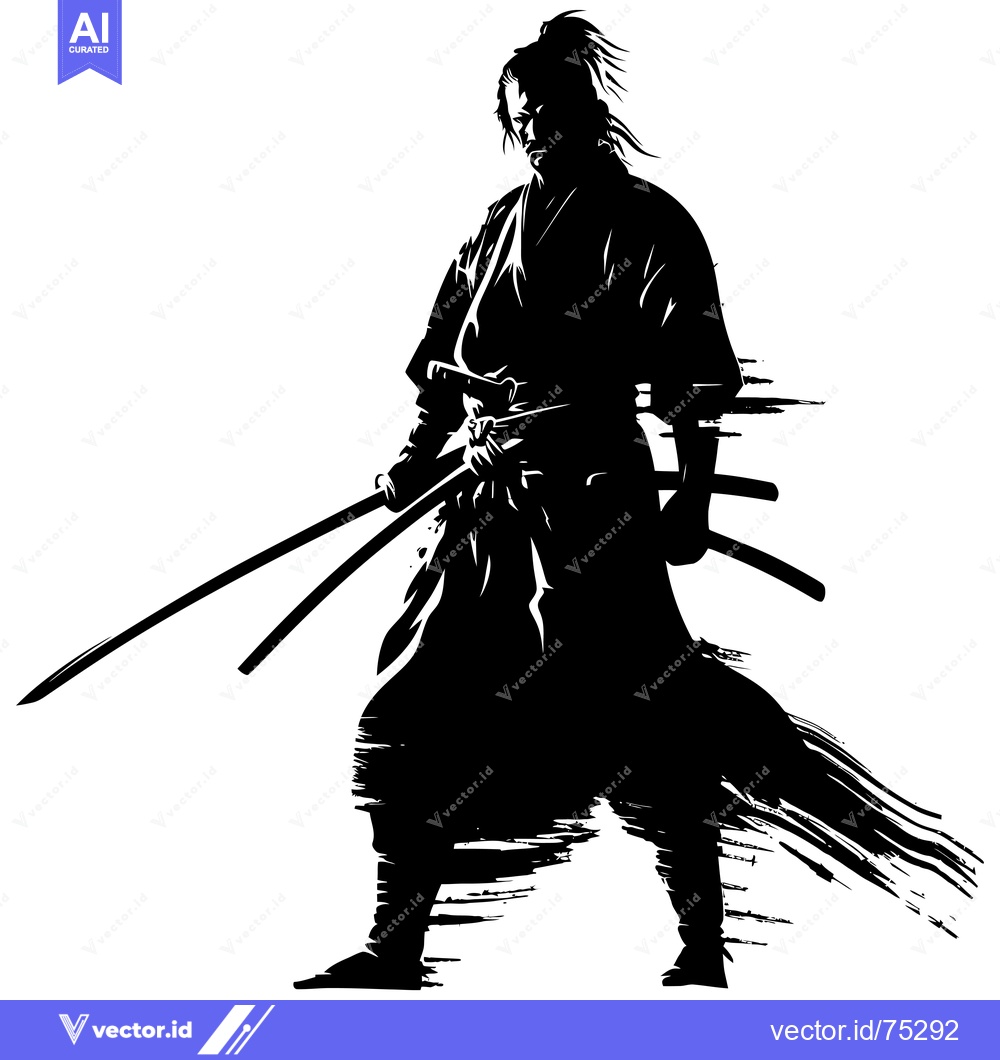 Premium Vector dari Silhouette of a Samurai Warrior Holding Two Swords