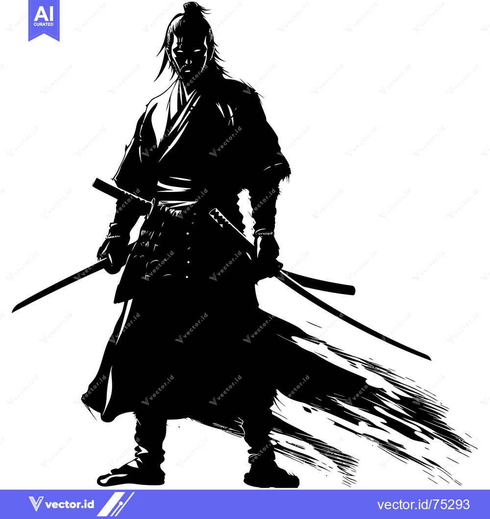 Premium Vector dari Silhouette of a Samurai Warrior Holding Two Swords