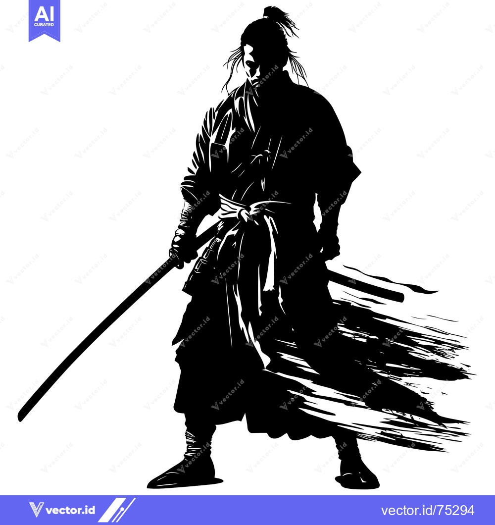Premium Vector dari Silhouetted Samurai Warrior Holding a Katana Sword