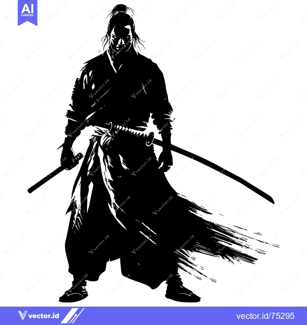 Premium Vector dari Black and White Silhouette of a Samurai with a Katana