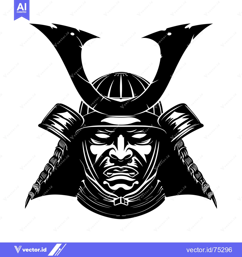 Premium Vector dari Black and White Illustration of a Samurai Warrior's Face