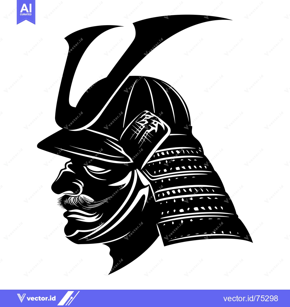 Premium Vector dari Black and White Side Profile of a Samurai Warrior Wearing Traditional