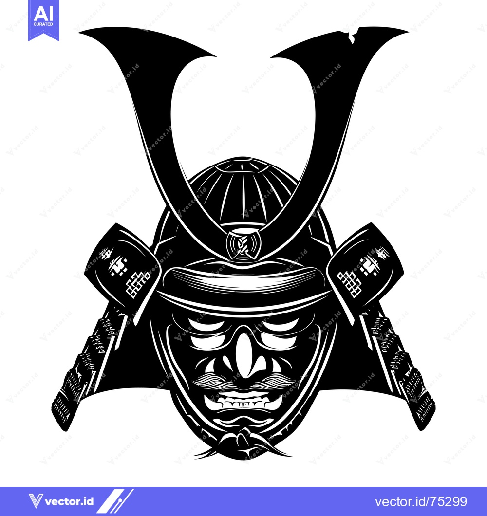 Premium Vector of Black and White Illustration of a Samurai Helmet
