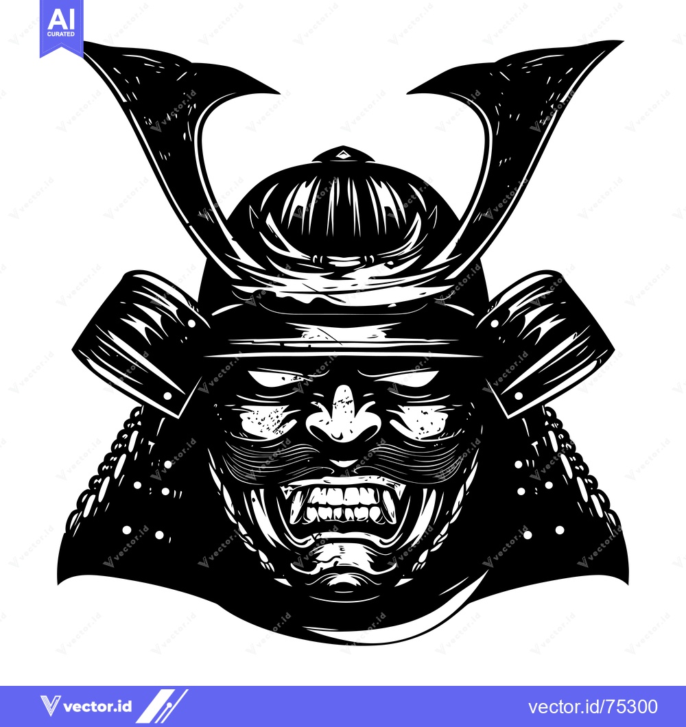 Premium Vector of Black and White Illustration of a Samurai Warrior's Face