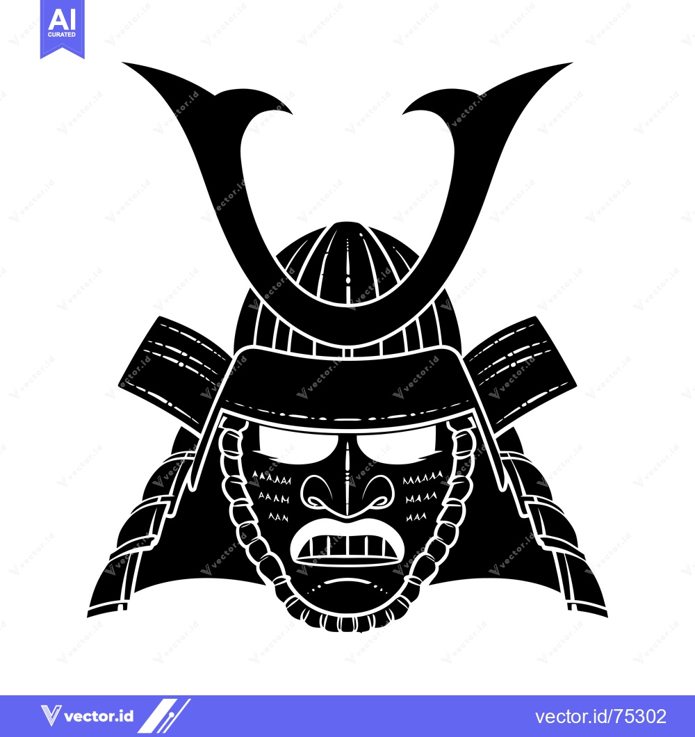 Premium Vector dari A Close-Up of a Samurai Warrior's Face Wearing a Helmet and Armor