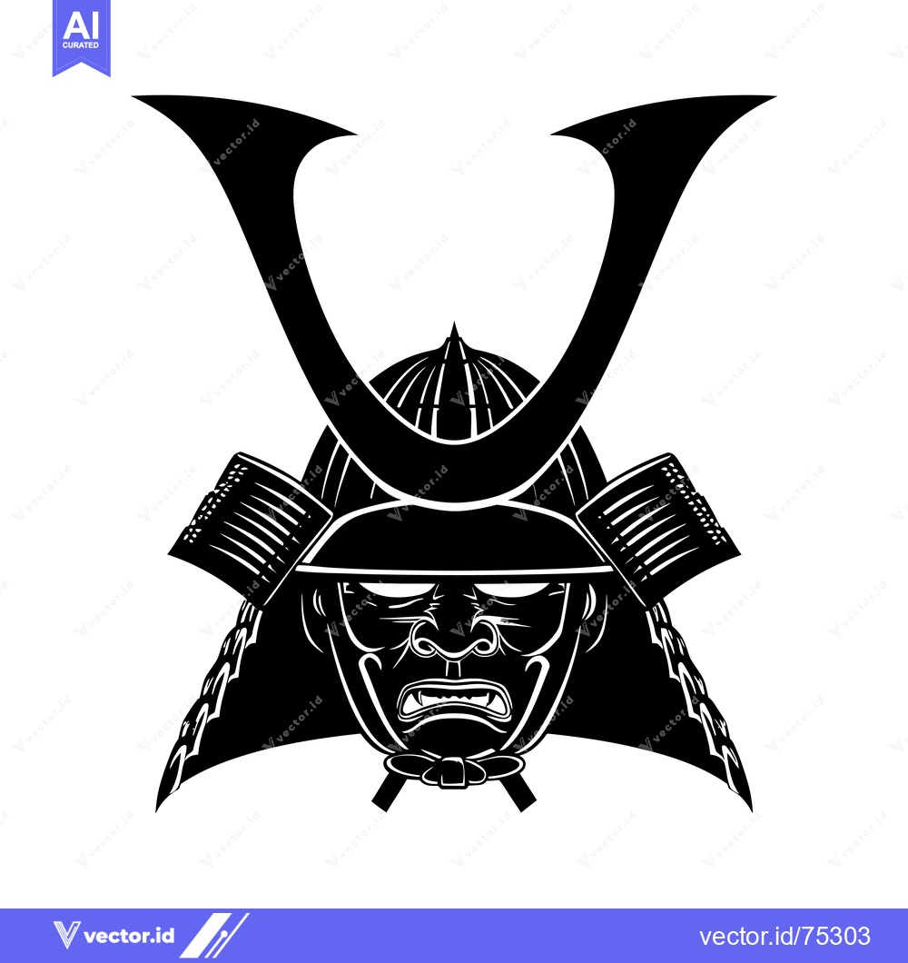 Premium Vector of Black and White Illustration of a Samurai Warrior's Head