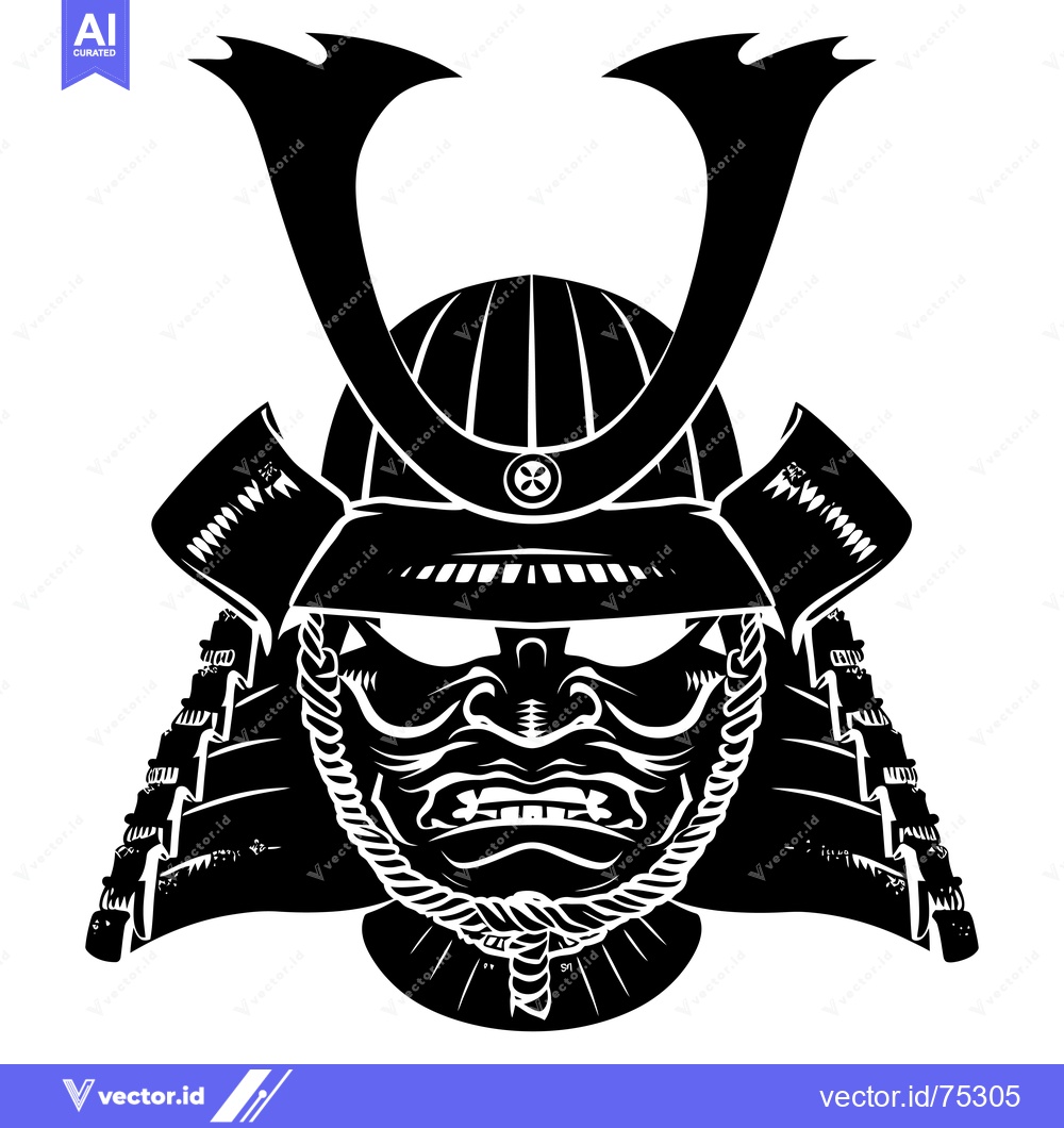 Premium Vector dari Black and White Silhouette of a Samurai Warrior's Head