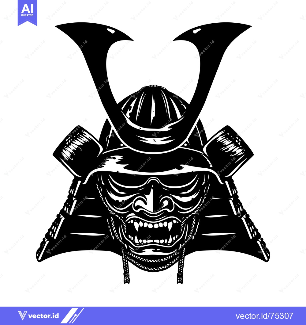 Premium Vector dari Black and White Illustration of a Traditional Japanese Samurai Helmet