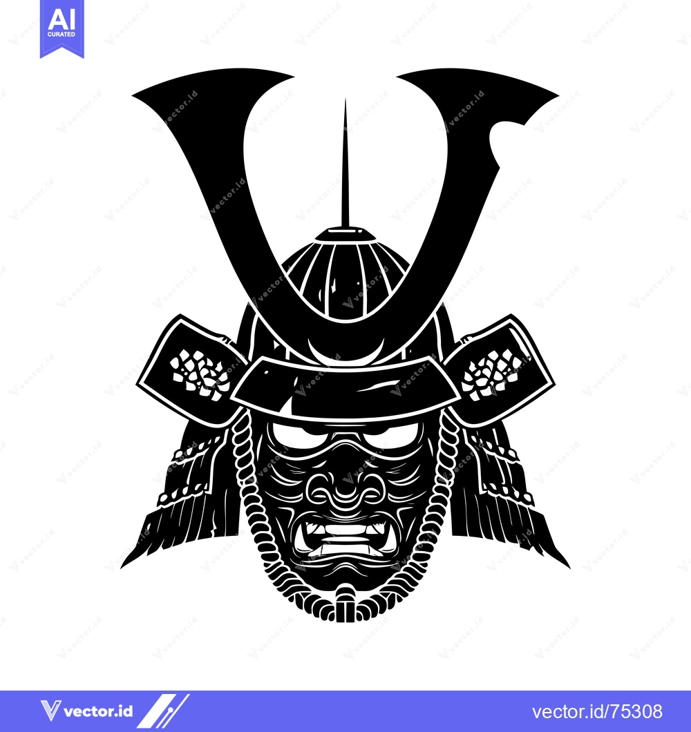 Premium Vector dari Black and White Illustration of a Samurai Warrior's Helmet and Mask