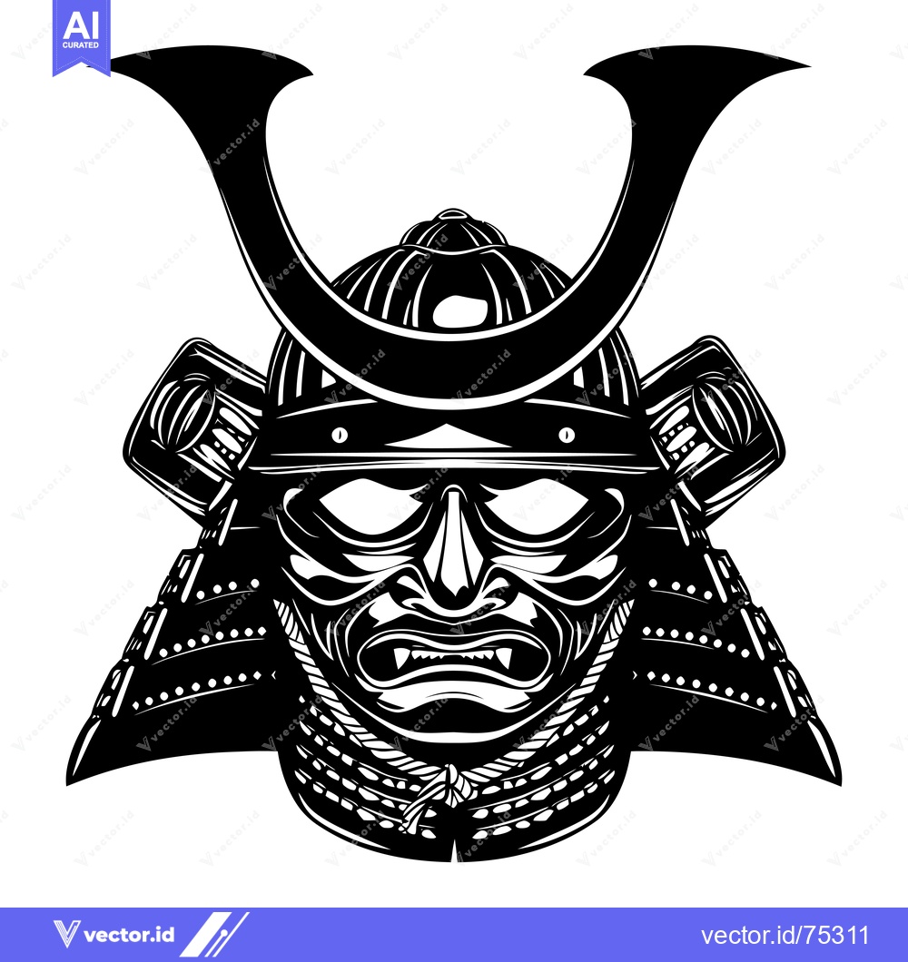 Premium Vector of Black and White Illustration of a Samurai Warrior's Helmet