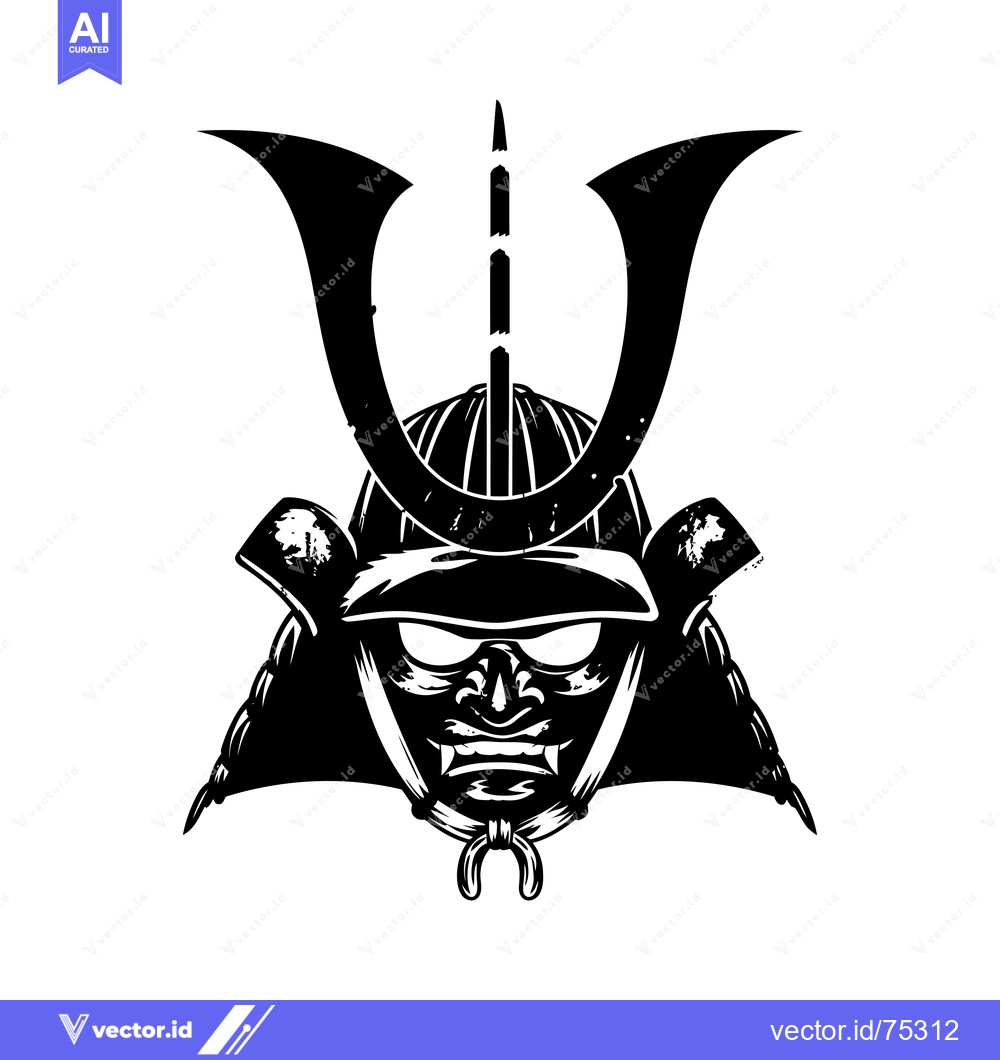 Premium Vector of Black and White Illustration of a Samurai Warrior's Face