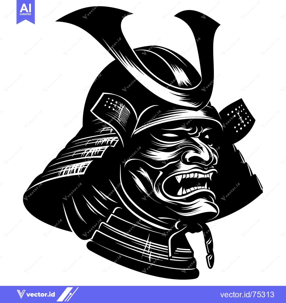 Premium Vector of A Black and White Illustration of a Japanese Samurai Warrior Wearing a