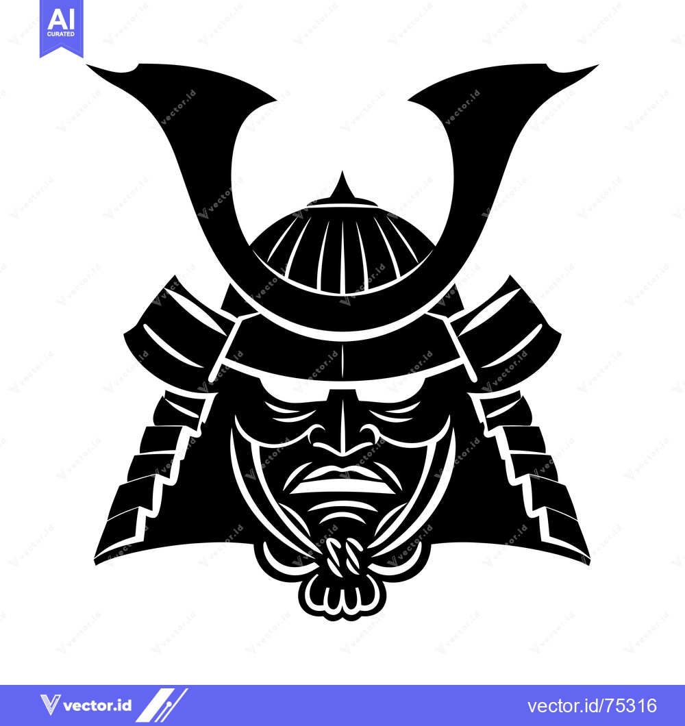 Premium Vector dari Black and White Illustration of a Samurai Warrior's Helmet and Face