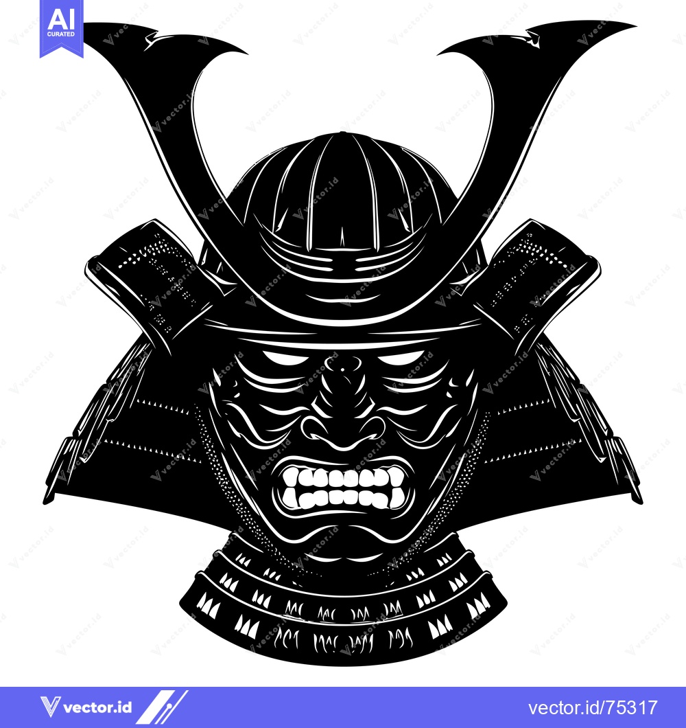 Premium Vector dari Black and White Illustration of a Samurai Warrior's Helmet and Mask
