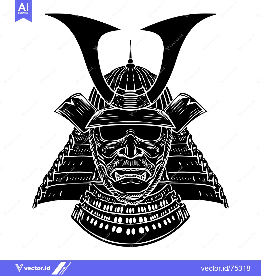 Premium Vector dari Black and White Illustration of a Samurai Warrior's Helmet and Armor
